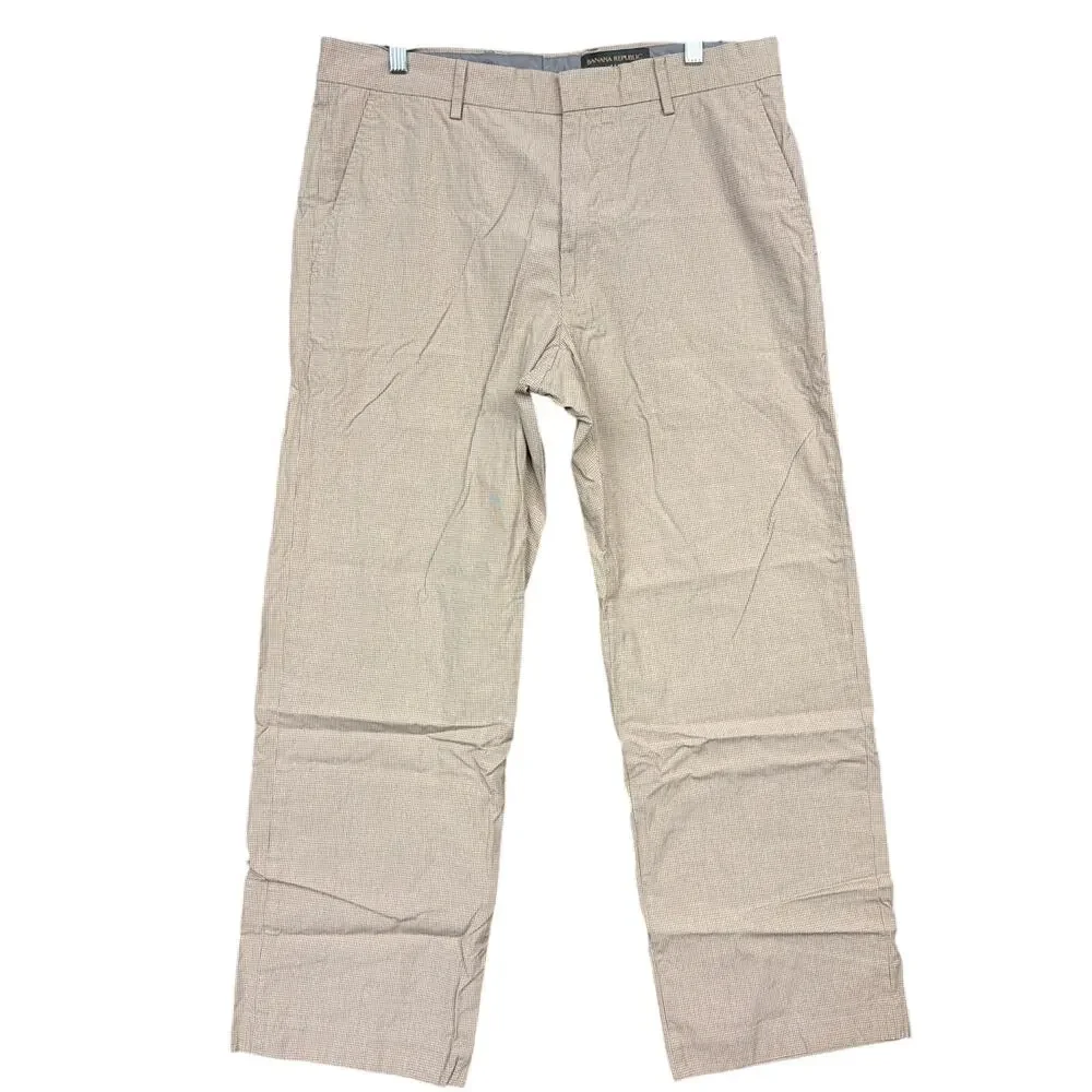 Banana Republic Mens Pants Tan Brown Black Plaid Straight Lightweight 35x30